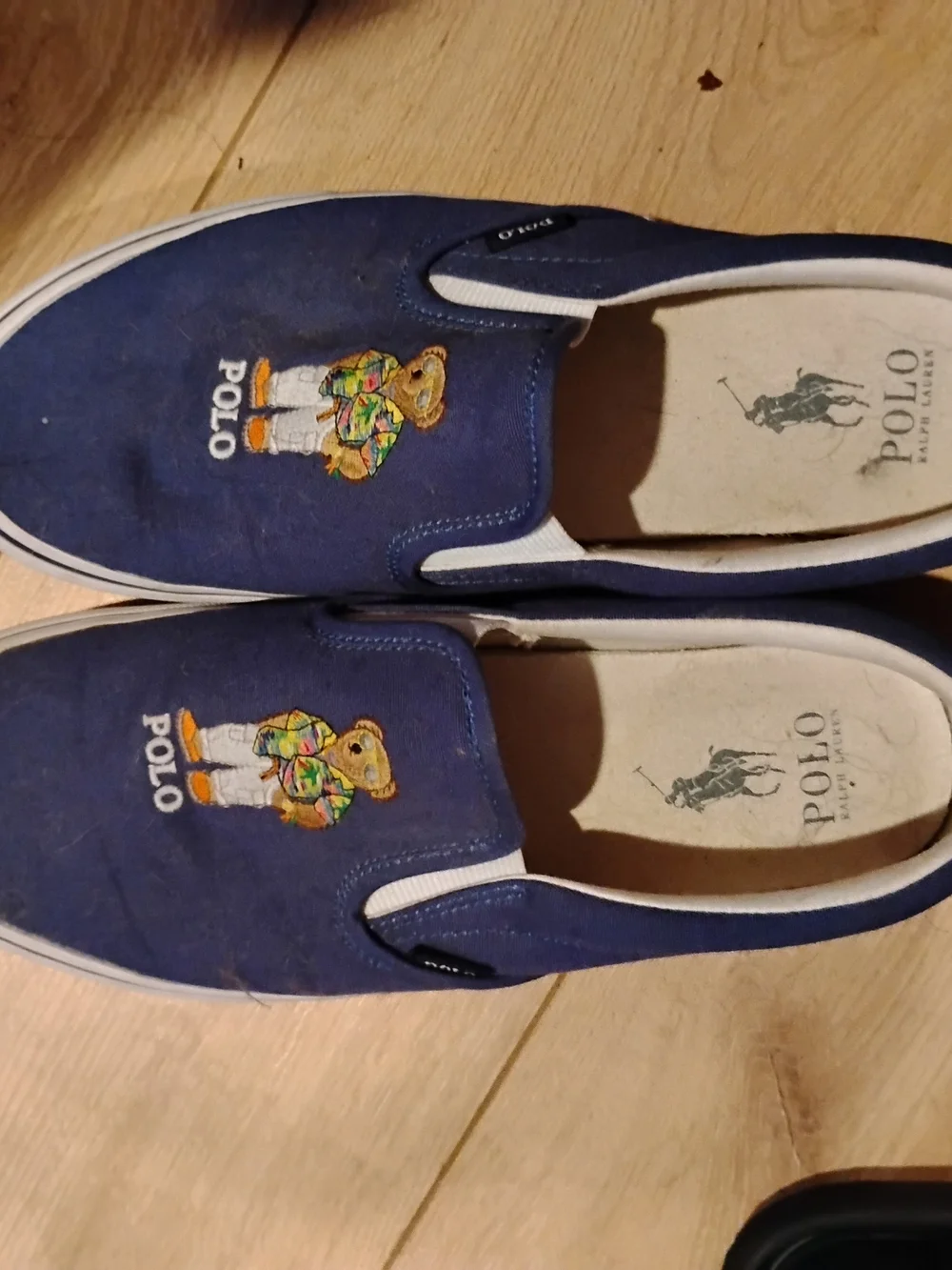 Polo by Ralph Lauren Men's Blue Slip-On Loafers with Bear Embroidery